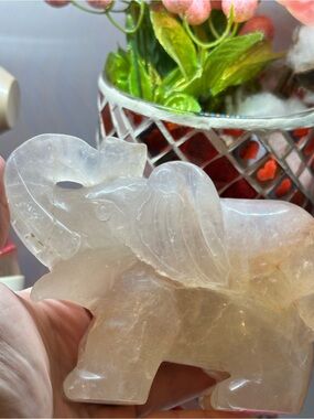 Fire Quartz Elephant Natural Crystal Carving | Collectible Mineral Carving